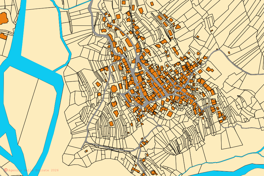 Mappa catastale del centro di Paularo: particelle e fabbricati, cartografia Agenzia delle Entrate