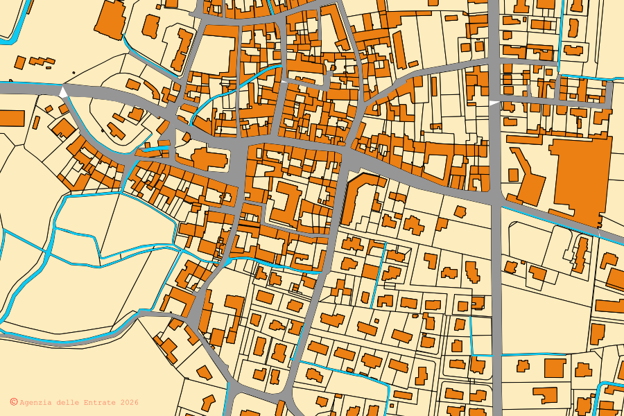 Mappa catastale del centro di Pavone del Mella: particelle e fabbricati, cartografia Agenzia delle Entrate