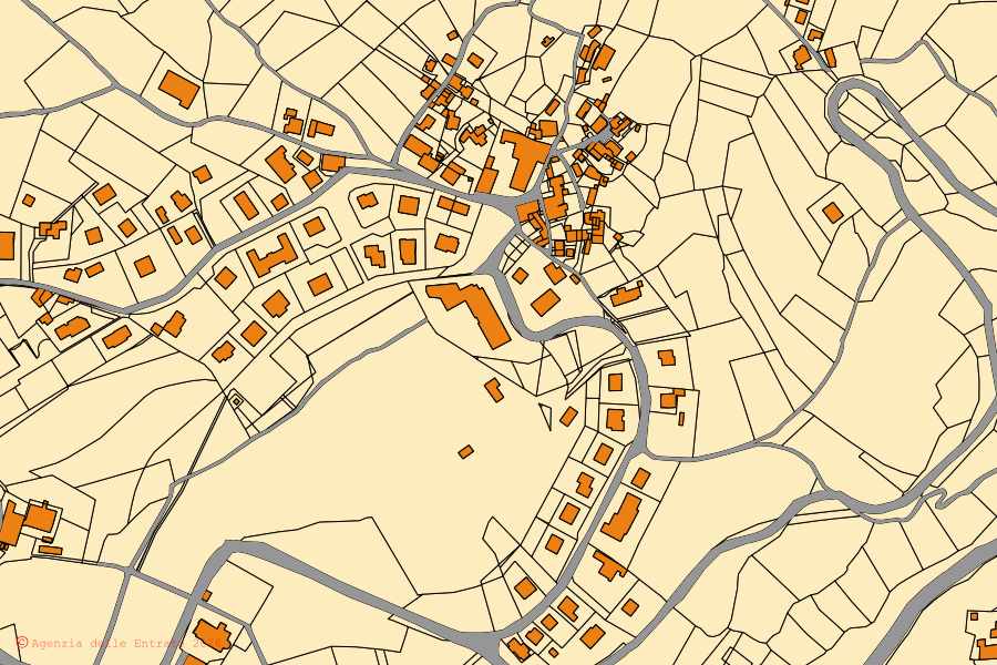 Mappa catastale del centro di Pavullo nel Frignano: particelle e fabbricati, cartografia Agenzia delle Entrate