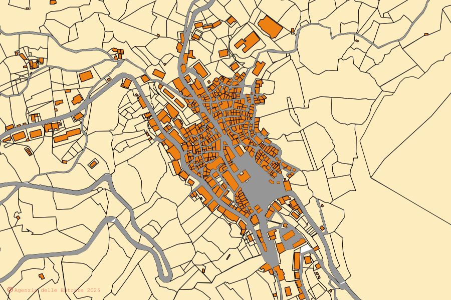 Mappa catastale del centro di Pazzano: particelle e fabbricati, cartografia Agenzia delle Entrate