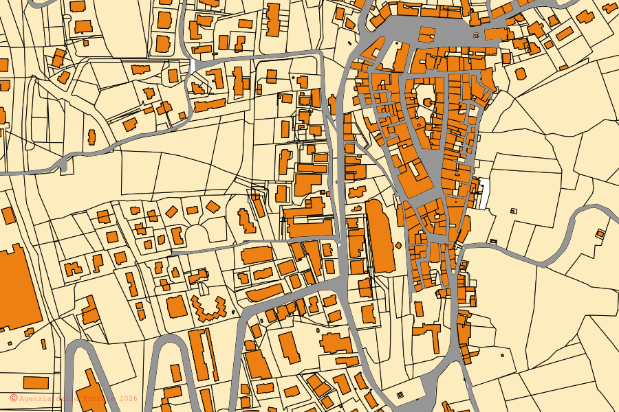 Mappa catastale del centro di Peccioli: particelle e fabbricati, cartografia Agenzia delle Entrate
