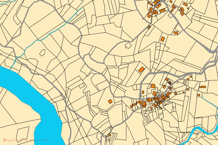 Mappa catastale del centro di Pellegrino Parmense: particelle e fabbricati, cartografia Agenzia delle Entrate