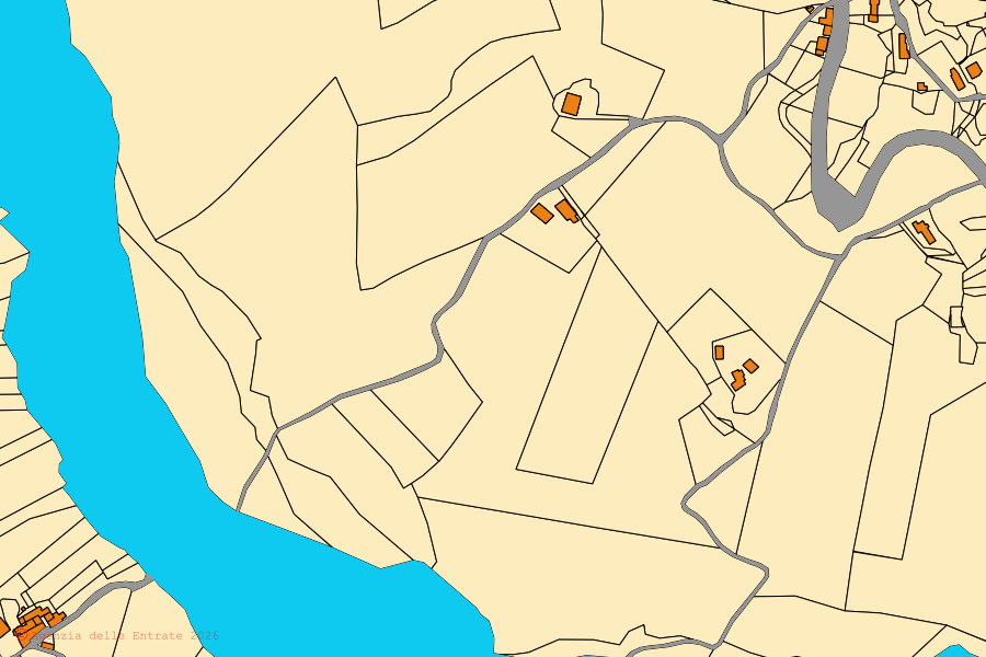 Mappa catastale del centro di Pennabilli: particelle e fabbricati, cartografia Agenzia delle Entrate