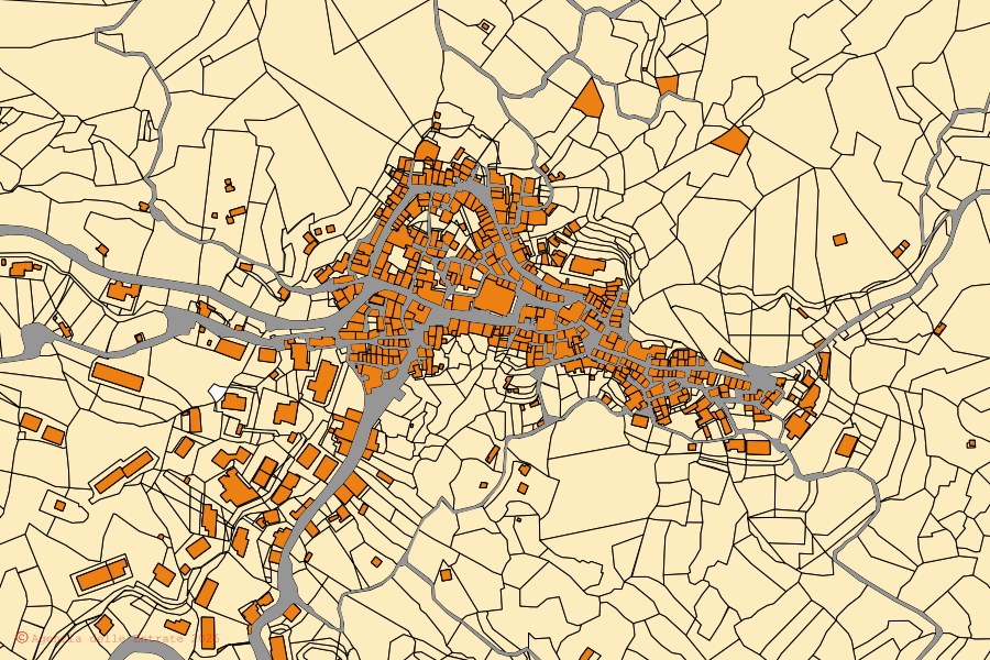 Mappa catastale del centro di Pentone: particelle e fabbricati, cartografia Agenzia delle Entrate