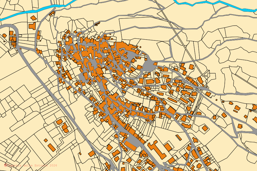 Mappa catastale del centro di Pereto: particelle e fabbricati, cartografia Agenzia delle Entrate