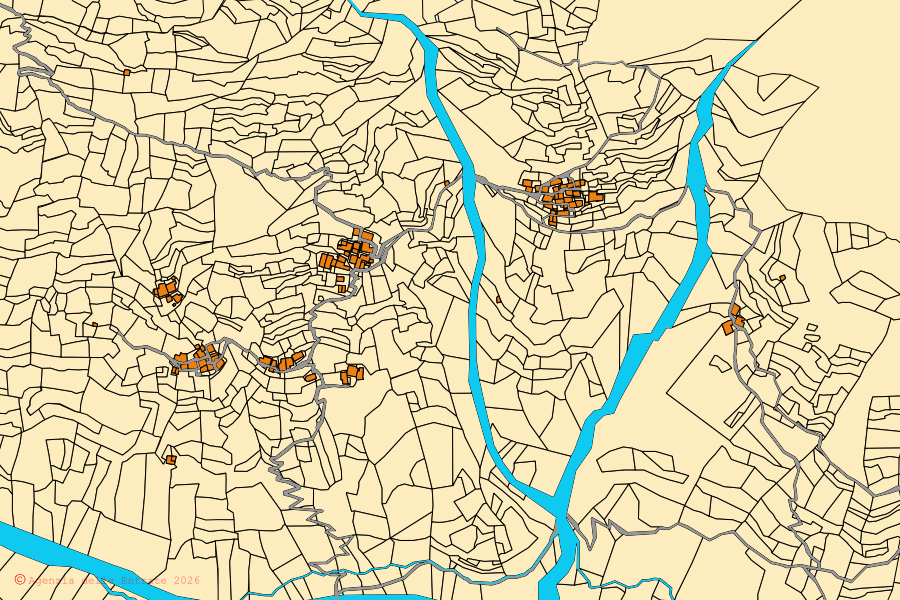 Mappa catastale del centro di Perloz: particelle e fabbricati, cartografia Agenzia delle Entrate