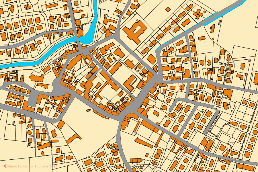 Mappa catastale del centro di Pernumia: particelle e fabbricati, cartografia Agenzia delle Entrate
