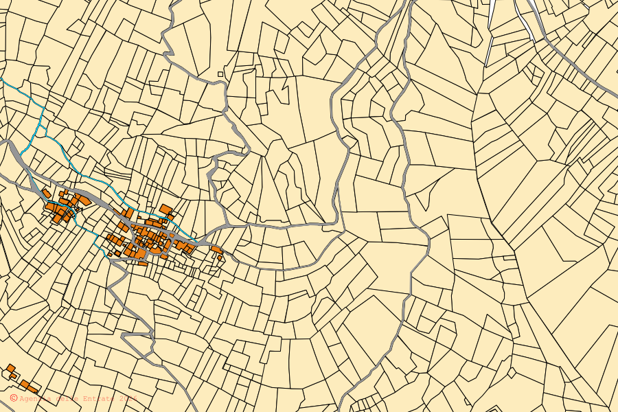 Mappa catastale del centro di Perrero: particelle e fabbricati, cartografia Agenzia delle Entrate