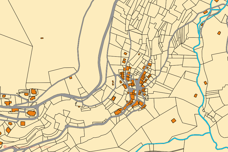 Mappa catastale del centro di Pertica Alta: particelle e fabbricati, cartografia Agenzia delle Entrate
