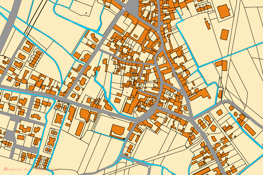 Mappa catastale del centro di Pescarolo ed Uniti: particelle e fabbricati, cartografia Agenzia delle Entrate