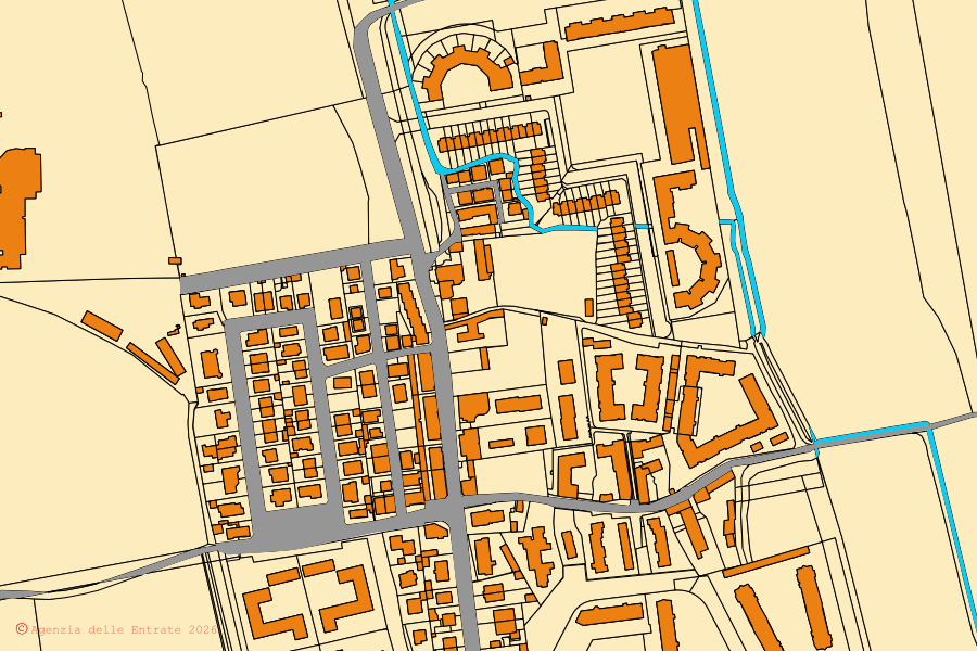 Mappa catastale del centro di Peschiera Borromeo: particelle e fabbricati, cartografia Agenzia delle Entrate