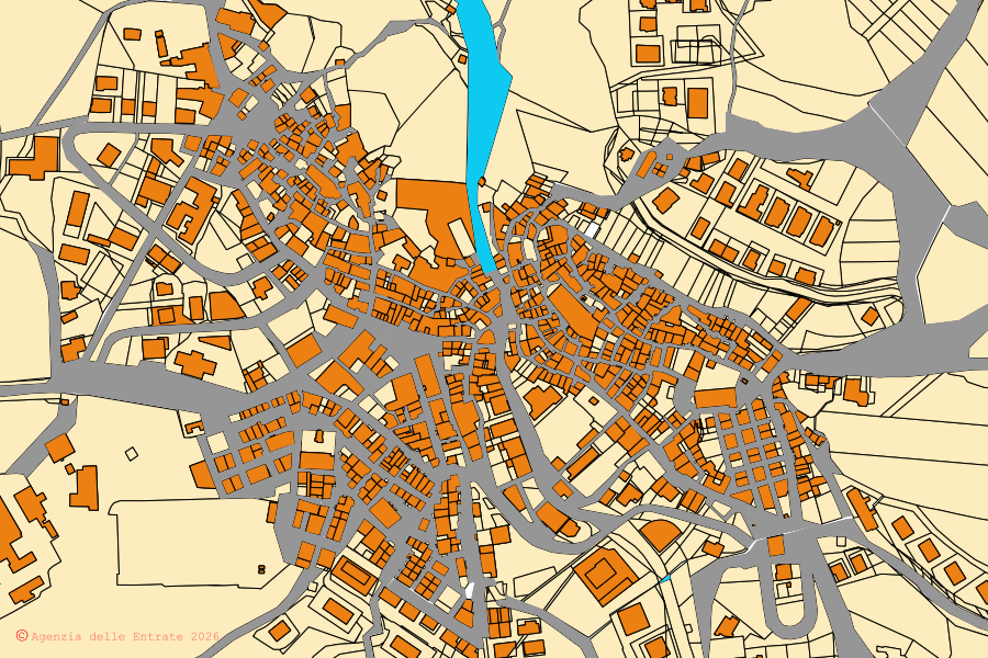 Mappa catastale del centro di Pescopagano: particelle e fabbricati, cartografia Agenzia delle Entrate