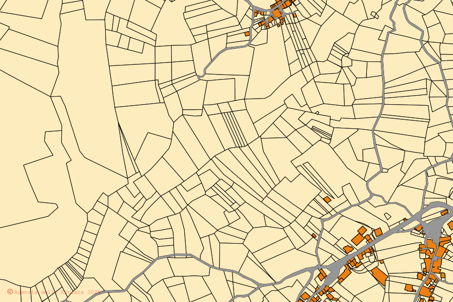 Mappa catastale del centro di Pescorocchiano: particelle e fabbricati, cartografia Agenzia delle Entrate