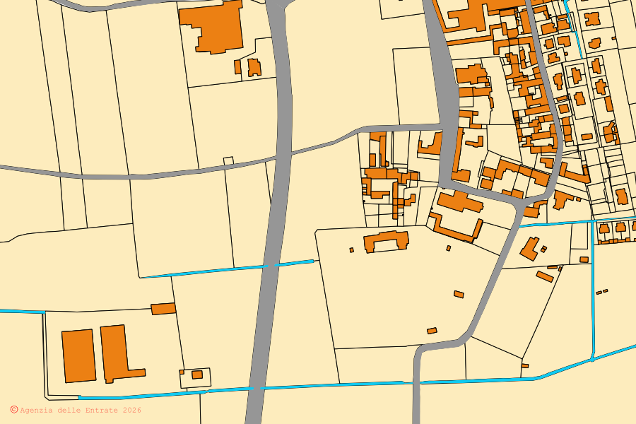 Mappa catastale del centro di Pessina Cremonese: particelle e fabbricati, cartografia Agenzia delle Entrate