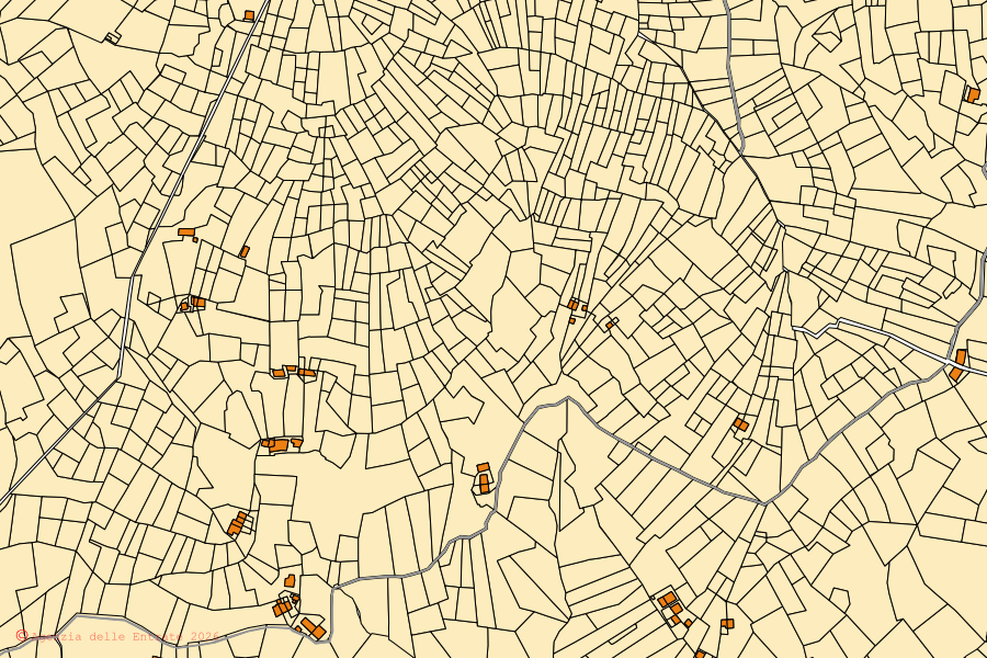 Mappa catastale del centro di Pessinetto: particelle e fabbricati, cartografia Agenzia delle Entrate