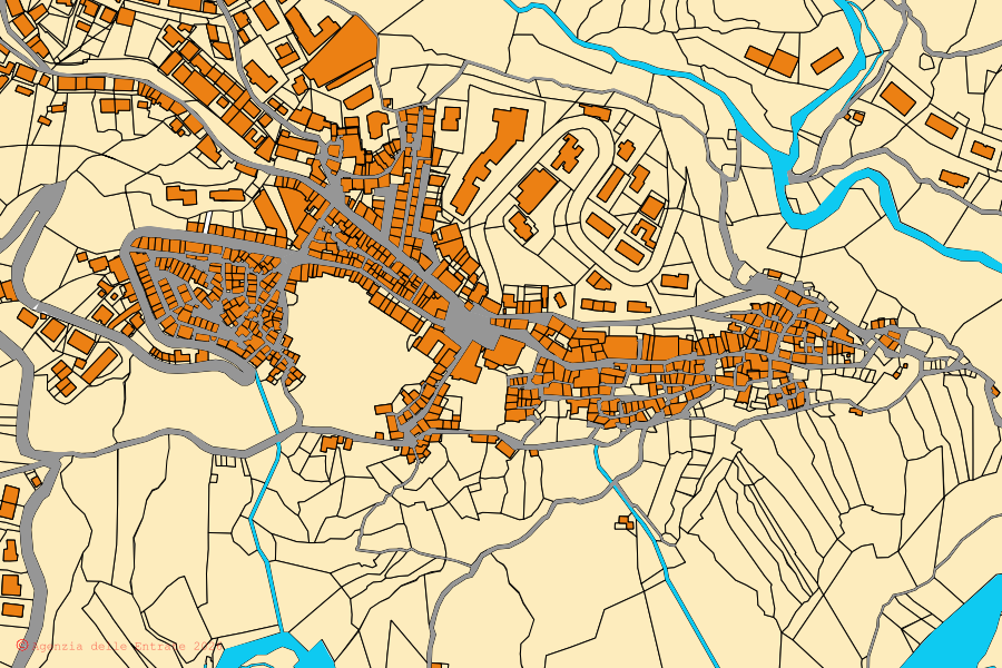 Mappa catastale del centro di Petrizzi: particelle e fabbricati, cartografia Agenzia delle Entrate