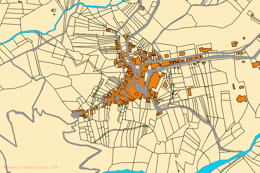 Mappa catastale del centro di Petruro Irpino: particelle e fabbricati, cartografia Agenzia delle Entrate