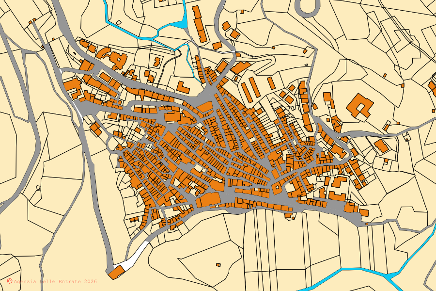 Mappa catastale del centro di Pettineo: particelle e fabbricati, cartografia Agenzia delle Entrate