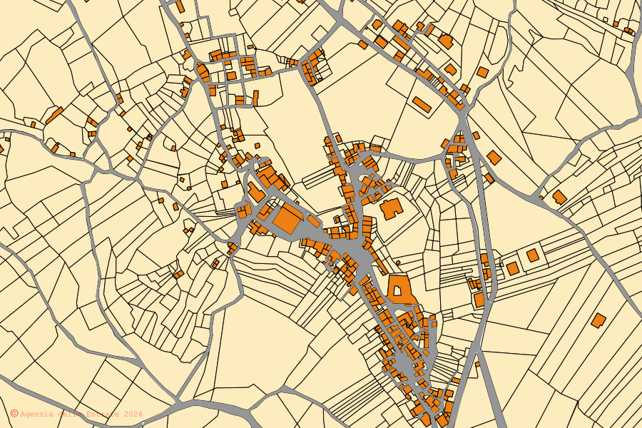 Mappa catastale del centro di Pettoranello del Molise: particelle e fabbricati, cartografia Agenzia delle Entrate