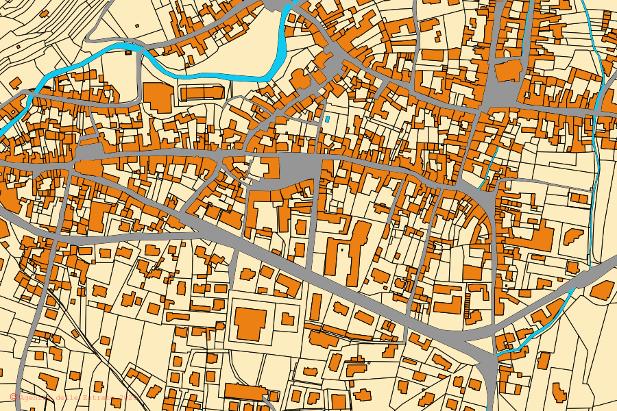 Mappa catastale del centro di Peveragno: particelle e fabbricati, cartografia Agenzia delle Entrate