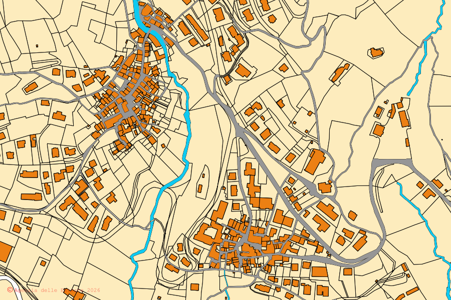 Mappa catastale del centro di Pezzaze: particelle e fabbricati, cartografia Agenzia delle Entrate