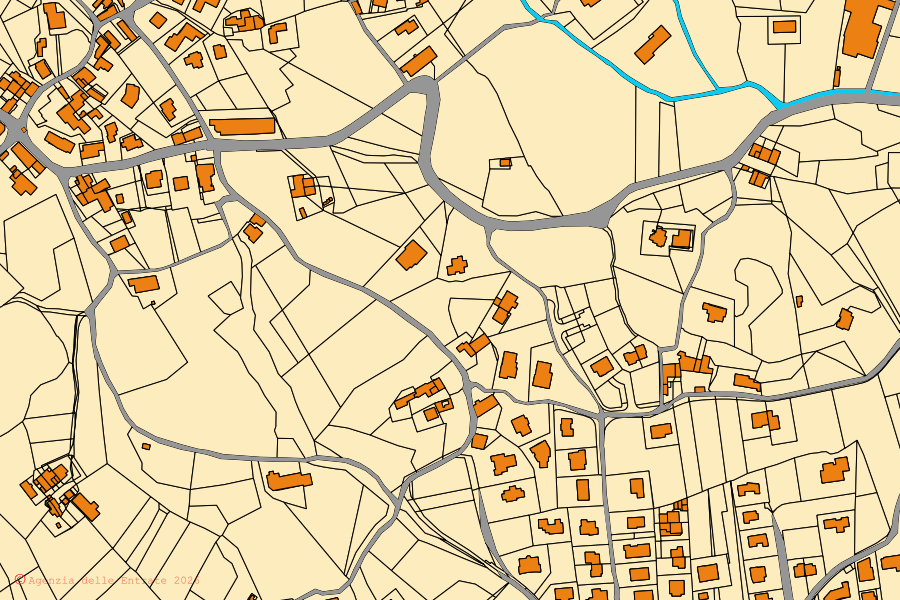 Mappa catastale del centro di Pianezze: particelle e fabbricati, cartografia Agenzia delle Entrate