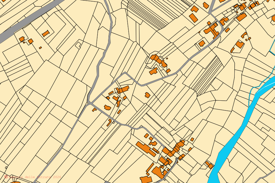 Mappa catastale del centro di Pianfei: particelle e fabbricati, cartografia Agenzia delle Entrate