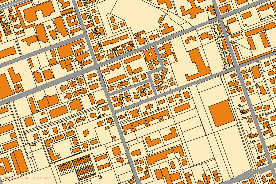 Mappa catastale del centro di Piazzola sul Brenta: particelle e fabbricati, cartografia Agenzia delle Entrate