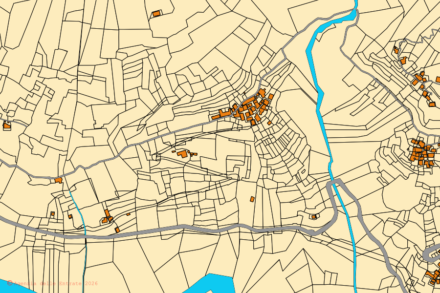 Mappa catastale del centro di Piedimulera: particelle e fabbricati, cartografia Agenzia delle Entrate