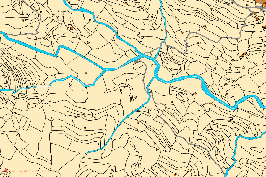 Mappa catastale del centro di Pietrabruna: particelle e fabbricati, cartografia Agenzia delle Entrate