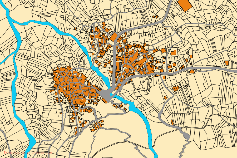 Mappa catastale del centro di Pietracamela: particelle e fabbricati, cartografia Agenzia delle Entrate