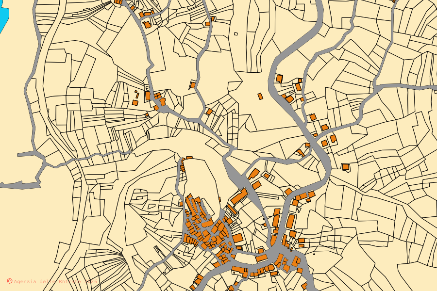 Mappa catastale del centro di Pietraferrazzana: particelle e fabbricati, cartografia Agenzia delle Entrate