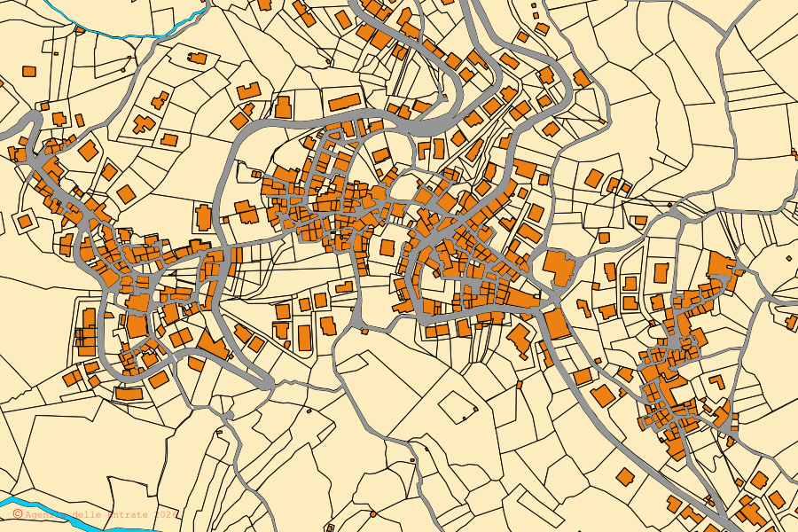 Mappa catastale del centro di Pietrafitta: particelle e fabbricati, cartografia Agenzia delle Entrate