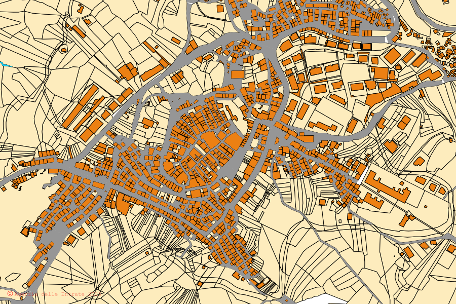 Mappa catastale del centro di Pietragalla: particelle e fabbricati, cartografia Agenzia delle Entrate