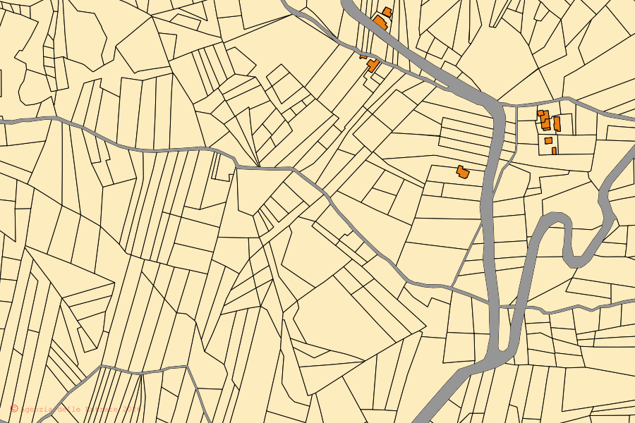Mappa catastale del centro di Pietranico: particelle e fabbricati, cartografia Agenzia delle Entrate