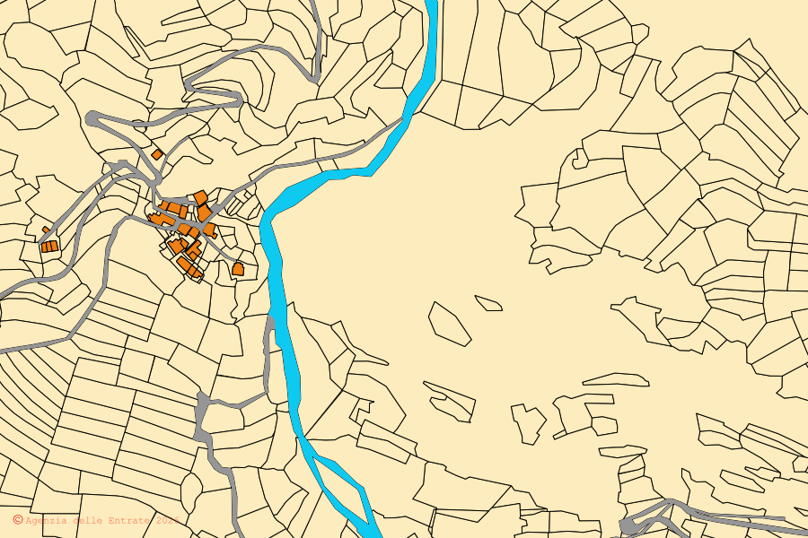 Mappa catastale del centro di Pietraporzio: particelle e fabbricati, cartografia Agenzia delle Entrate