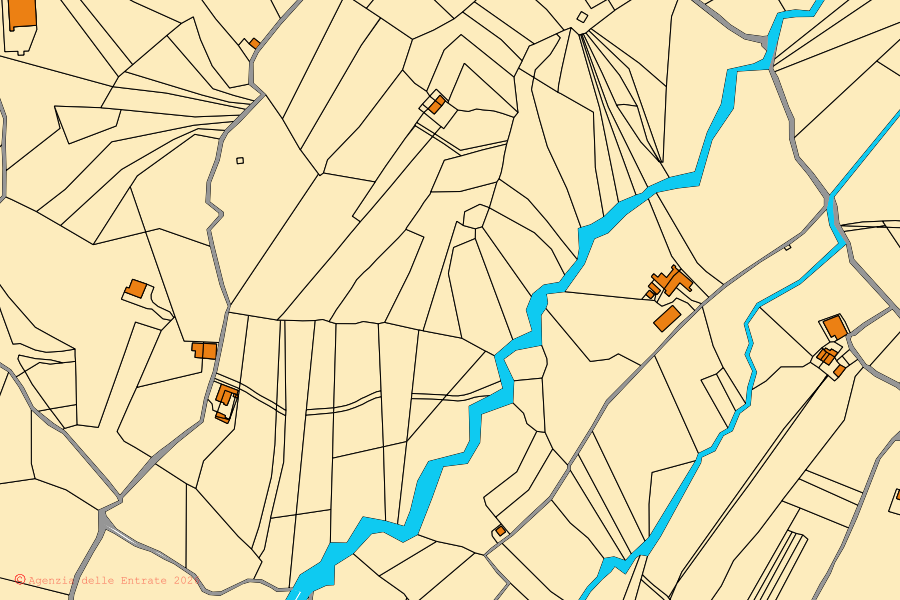 Mappa catastale del centro di Pietraroja: particelle e fabbricati, cartografia Agenzia delle Entrate
