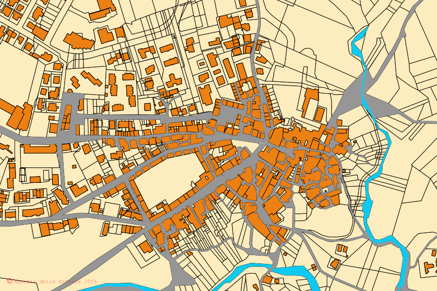 Mappa catastale del centro di Pietrelcina: particelle e fabbricati, cartografia Agenzia delle Entrate
