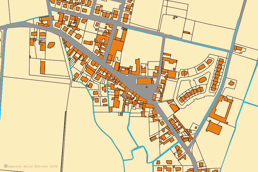Mappa catastale del centro di Pieve d'Olmi: particelle e fabbricati, cartografia Agenzia delle Entrate