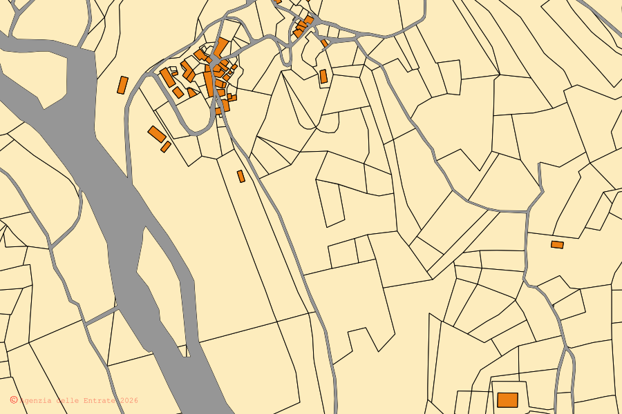 Mappa catastale del centro di Pieve Torina: particelle e fabbricati, cartografia Agenzia delle Entrate