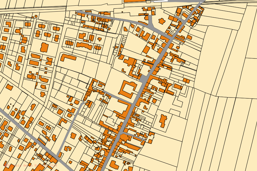 Mappa catastale del centro di Pinarolo Po: particelle e fabbricati, cartografia Agenzia delle Entrate