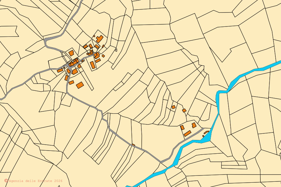 Mappa catastale del centro di Piozzano: particelle e fabbricati, cartografia Agenzia delle Entrate