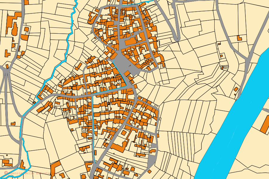 Mappa catastale del centro di Piozzo: particelle e fabbricati, cartografia Agenzia delle Entrate