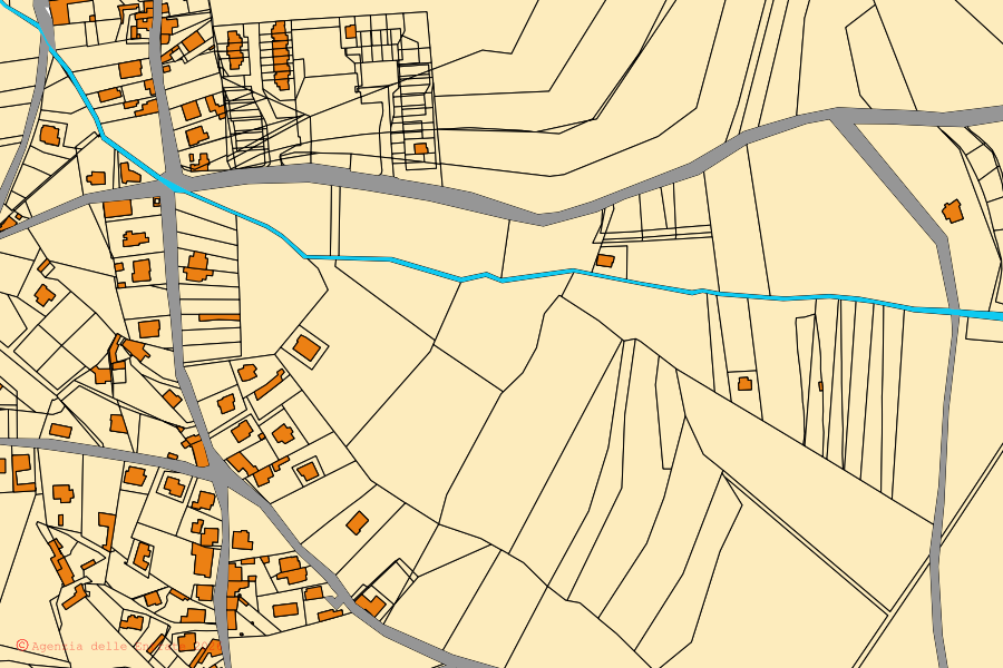 Mappa catastale del centro di Piscinas: particelle e fabbricati, cartografia Agenzia delle Entrate