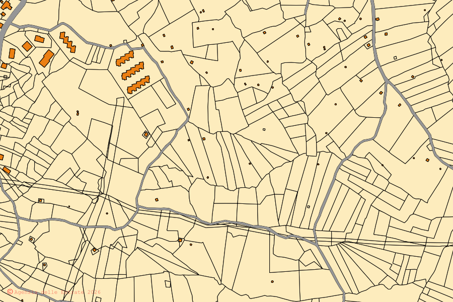 Mappa catastale del centro di Pisoniano: particelle e fabbricati, cartografia Agenzia delle Entrate