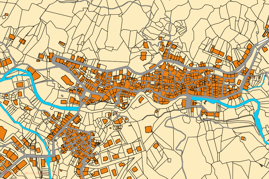 Mappa catastale del centro di Pizzoni: particelle e fabbricati, cartografia Agenzia delle Entrate