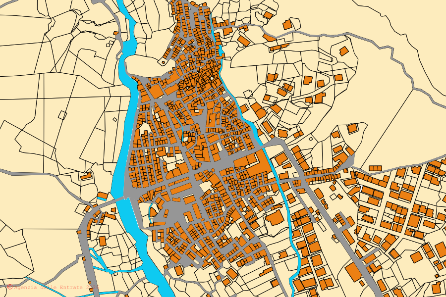 Mappa catastale del centro di Platì: particelle e fabbricati, cartografia Agenzia delle Entrate