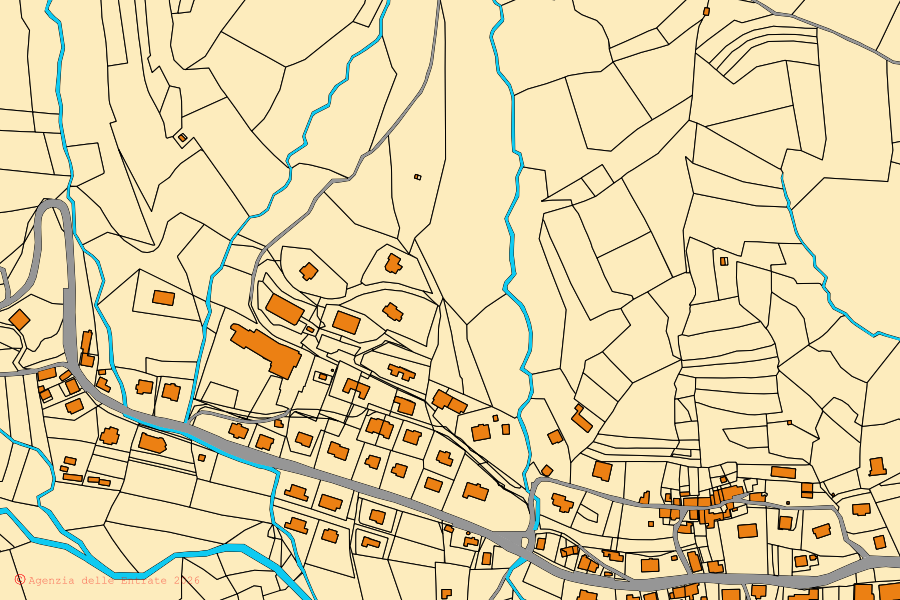 Mappa catastale del centro di Plodio: particelle e fabbricati, cartografia Agenzia delle Entrate