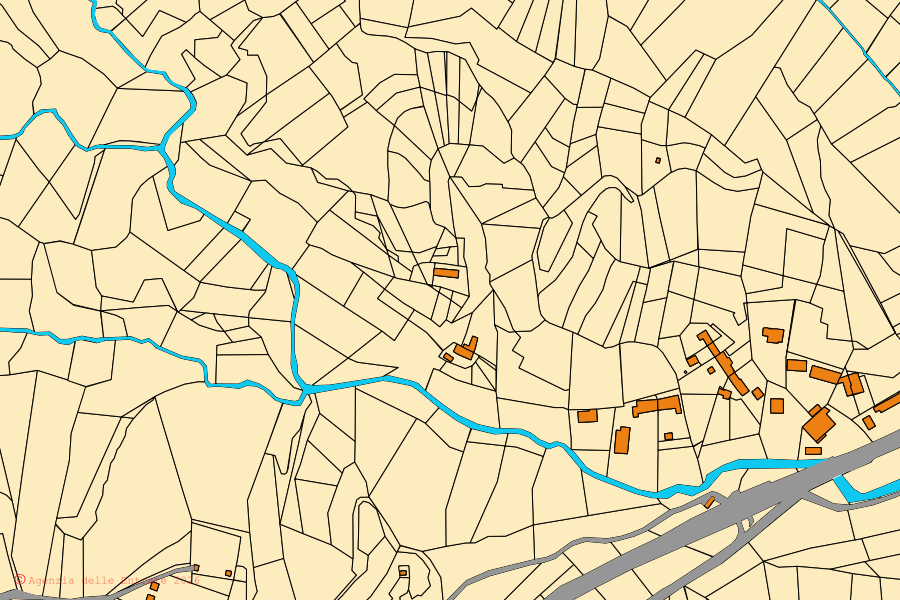 Mappa catastale del centro di Pocapaglia: particelle e fabbricati, cartografia Agenzia delle Entrate