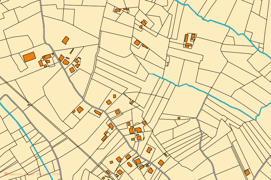 Mappa catastale del centro di Pofi: particelle e fabbricati, cartografia Agenzia delle Entrate